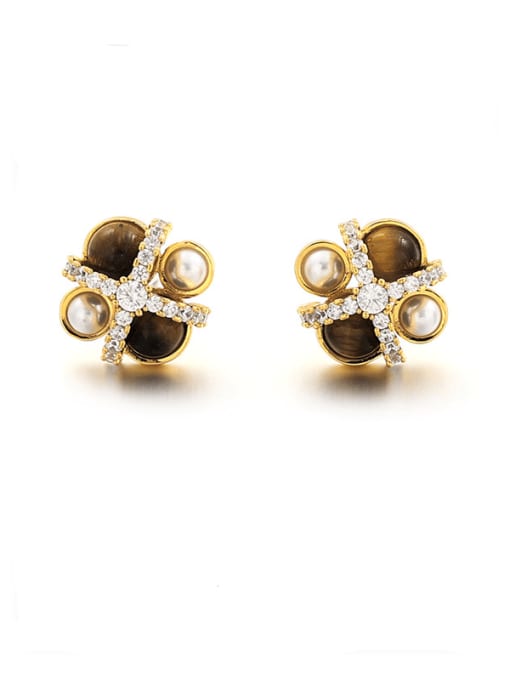 Gold (waiting for delivery) Brass Tiger Eye Geometric Vintage Stud Earring