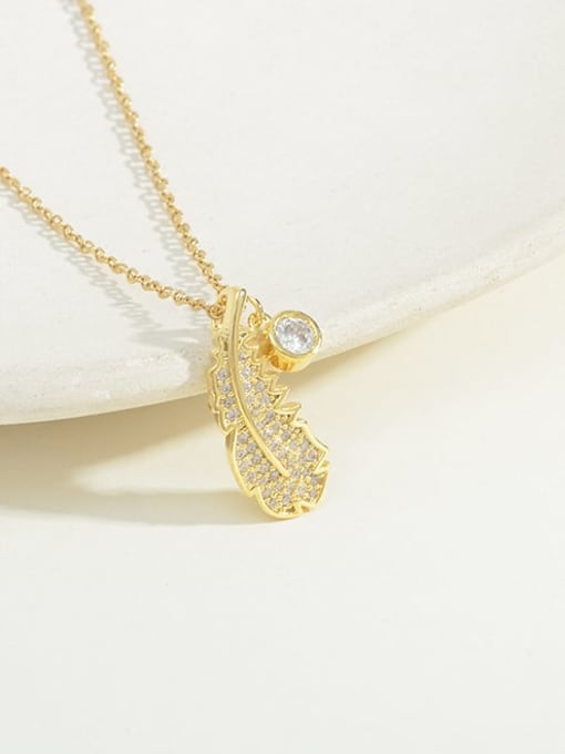 YOUH Brass Cubic Zirconia Feather Dainty Necklace 1