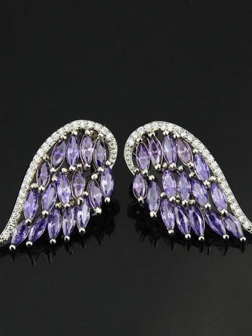 Platinum purple zirconium Brass Cubic Zirconia Wing Luxury Stud Earring