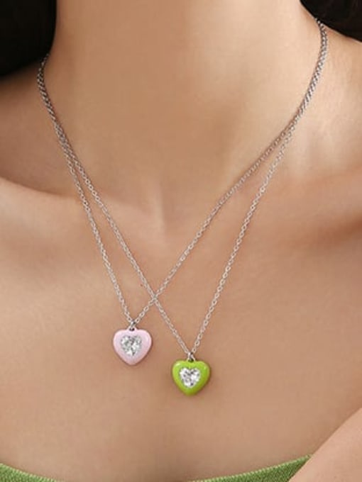 TINGS Titanium Steel Multi Color Enamel Heart Minimalist Necklace 2