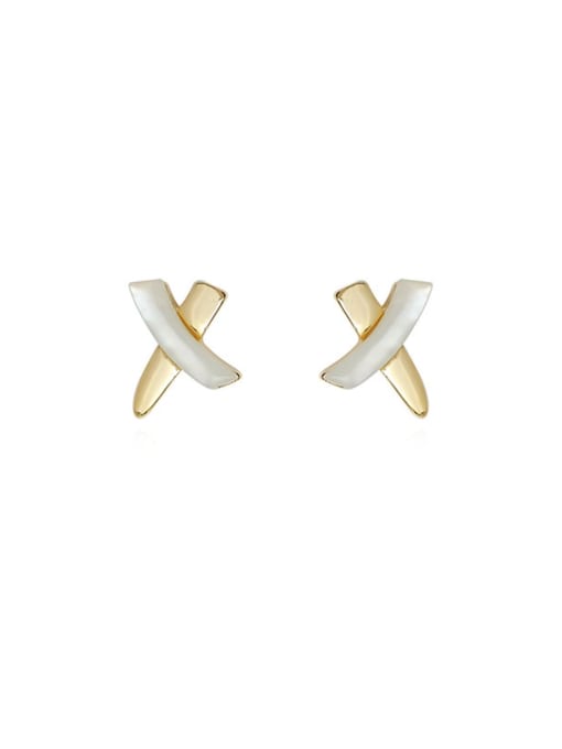 14k gold Brass Shell Cross Minimalist Stud Earring
