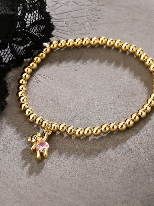 31553 Brass Cubic Zirconia Elastic rope Bear Dainty Handmade Beaded Bracelet