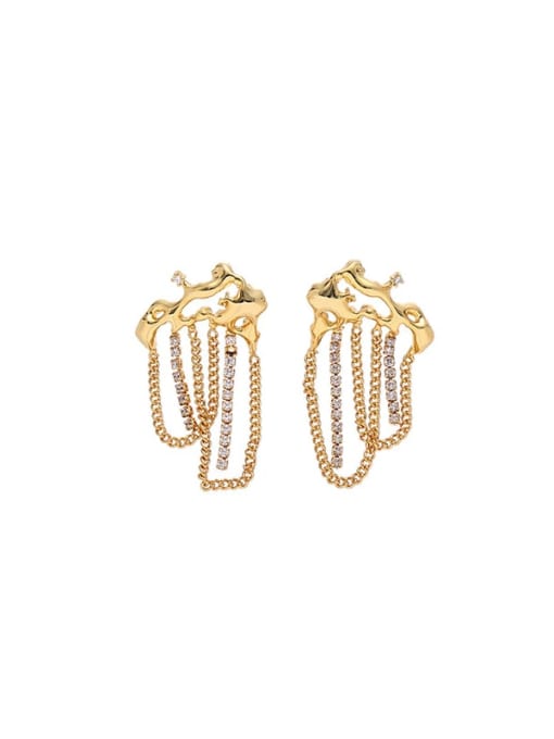Tassel zircon earrings Brass Cubic Zirconia Water Drop Hip Hop Stud Earring