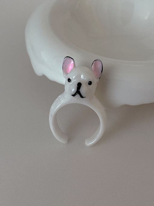 White puppy ring Brass Resin Icon Cute Band Ring