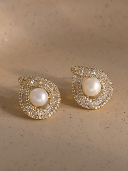 HYACINTH Brass Cubic Zirconia Water Drop Dainty Stud Earring 1