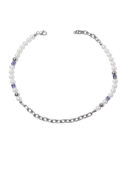 TINGS Titanium Steel Imitation Pearl Geometric Vintage Beaded Necklace