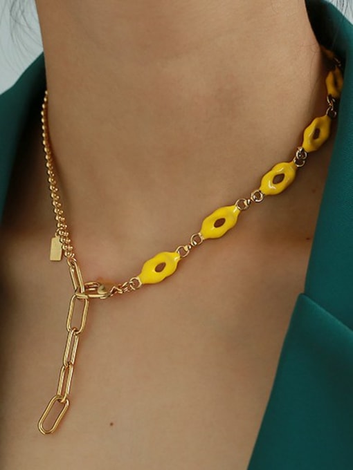 Yellow oil drop necklace Brass Enamel Geometric Vintage Necklace