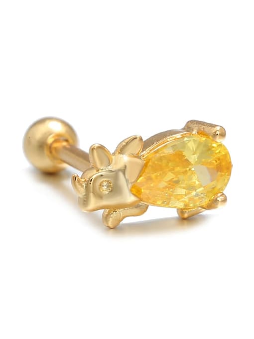 Small yellow dinosaurs (Single） Brass Cubic Zirconia Multi Color Dinosaur Cute   single Stud Earring