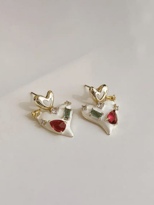 Gold Plated Colorful Love Earrings Brass Enamel Heart Minimalist Drop Earring