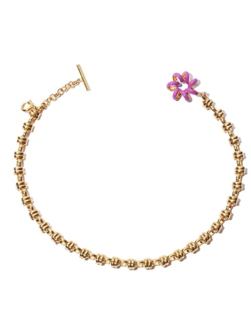 golden Brass Enamel Flower Vintage Necklace