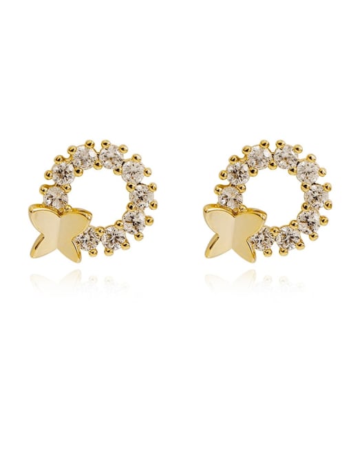 14k Gold Copper Cubic Zirconia Geometric Dainty Stud Trend Korean Fashion Earring