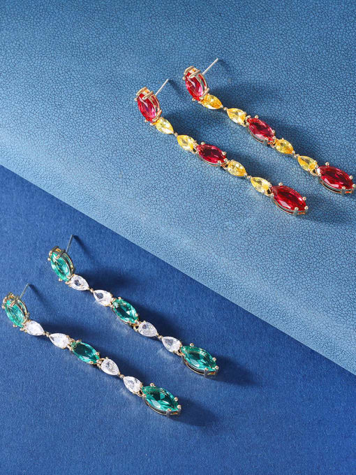OUOU Brass Cubic Zirconia Multi Color Water Drop Minimalist Cluster Earring 1