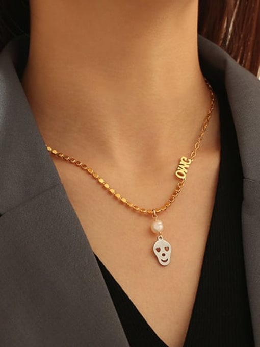 ACCA Brass Skull Vintage bead chain Necklace 3
