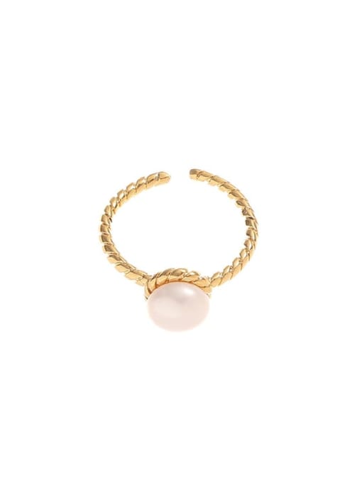 Mantou bead ring Brass Imitation Pearl Geometric Minimalist Band Ring