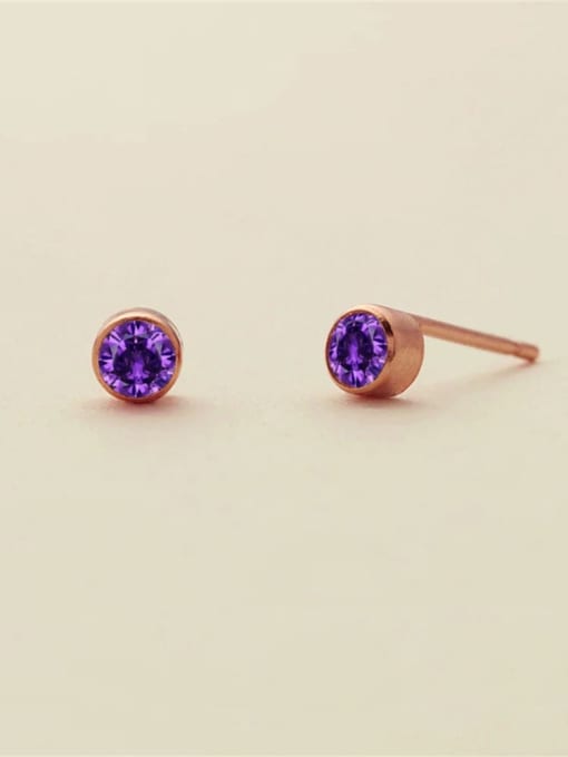 June Purple Rose Gold Stainless steel Birthstone Geometric Minimalist Stud Earring