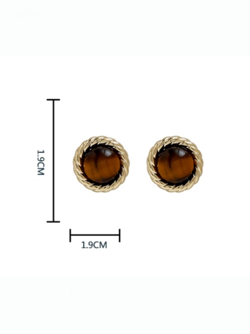 HYACINTH Brass Tiger Eye Round Vintage Stud Earring 2