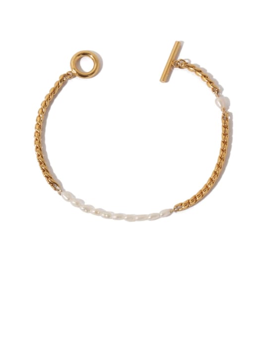 golden Brass Freshwater Pearl Irregular Vintage Link Bracelet