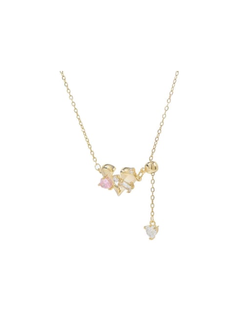 YOUH Brass Cubic Zirconia Pink Heart Dainty Necklace 0