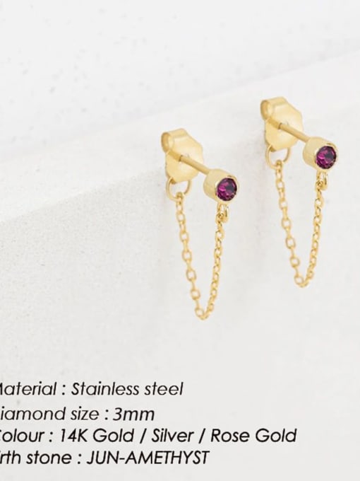 June Purple Stainless steel Cubic Zirconia Tassel Dainty Stud Earring