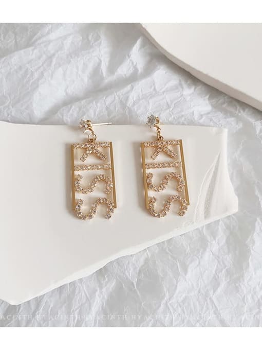 18K  gold Copper Cubic Zirconia Letter Dainty Drop Trend Korean Fashion Earring