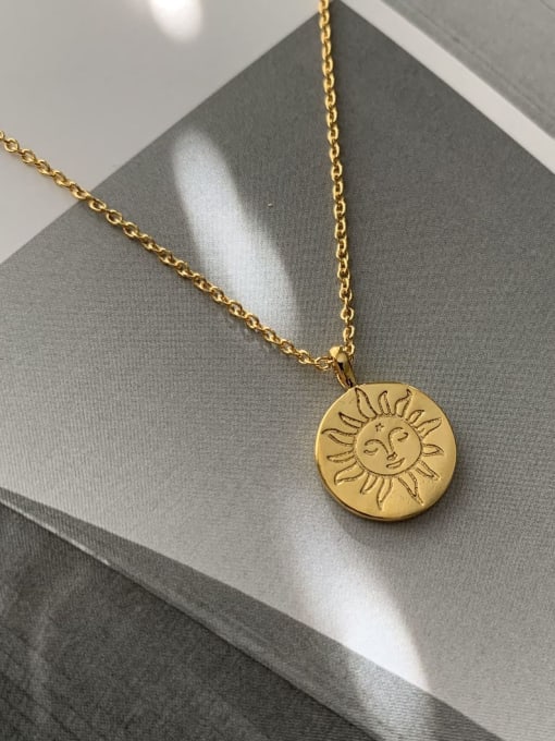 gold Brass Coin Minimalist  Retro sun coin medal pendant Necklace