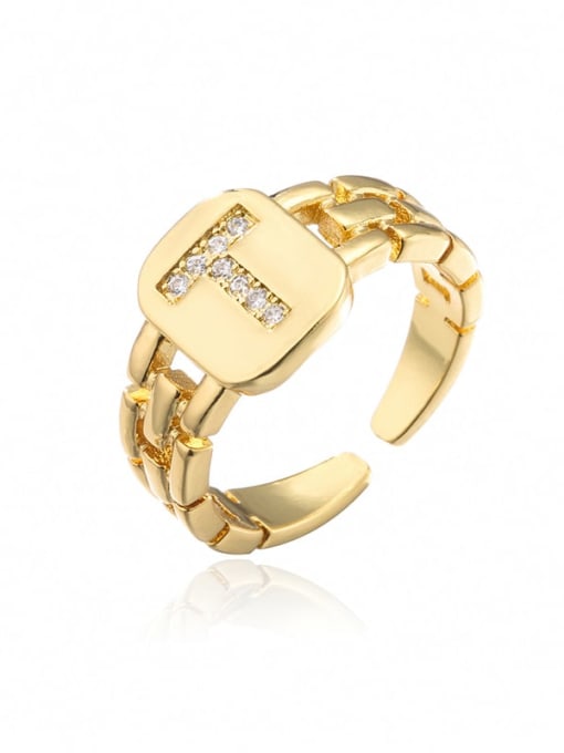 T Brass Cubic Zirconia Letter Vintage Band Ring