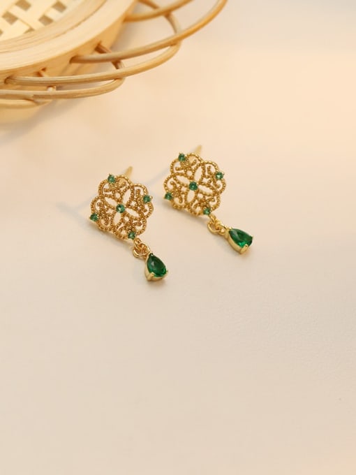 14K gold Copper Cubic Zirconia Flower Vintage Drop Trend Korean Fashion Earring