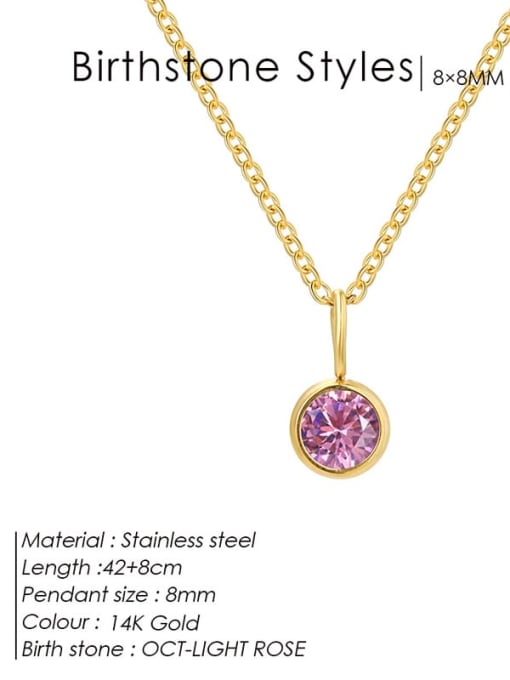 October Pink Gold Stainless steel Cubic Zirconia Round Minimalist Necklace