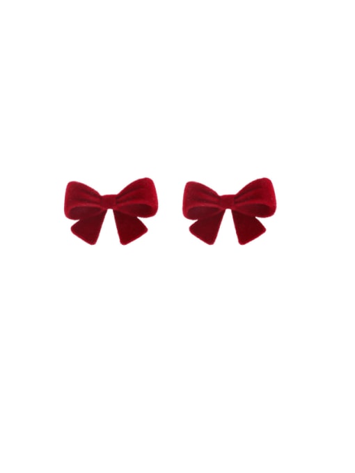 red Alloy Velvet Bowknot Trend Stud Earring