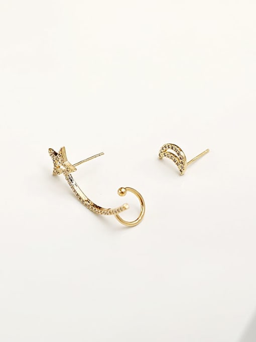 14K  gold Copper cubic zirconia  asymmetric star Vintage clip Trend Korean Fashion Earring
