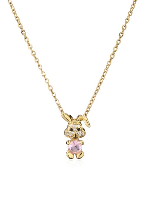 21234 Brass Cubic Zirconia Cute Rabbit  Pendnat Necklace