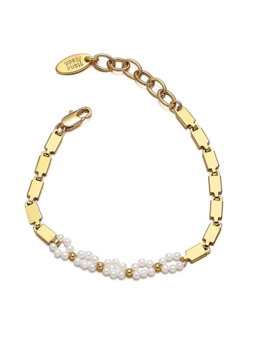 golden Brass Imitation Pearl Geometric Dainty Bracelet