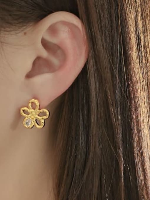 ACCA Brass Cubic Zirconia Flower Minimalist Stud Earring 1