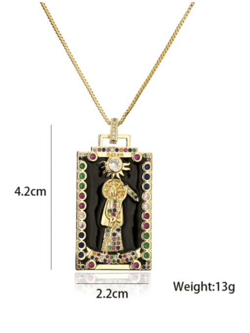 AOG Brass Rhinestone Enamel Rectangle Vintage Priest Pendant Necklace 2