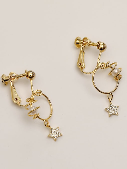 14K gold Ear clip Brass Cubic Zirconia Star Vintage Drop Trend Korean Fashion Earring