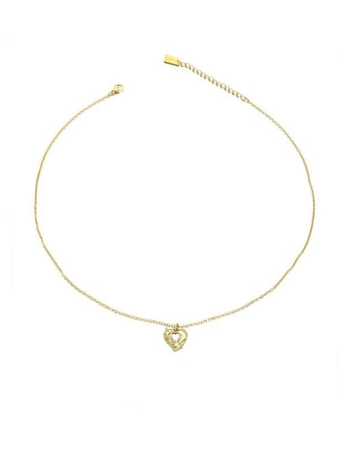 Gold Titanium Steel Cubic Zirconia Heart Minimalist Necklace