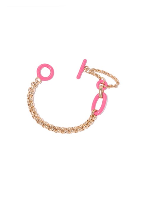 Pink oil drop gold bracelet Brass Enamel Geometric Minimalist Link Bracelet