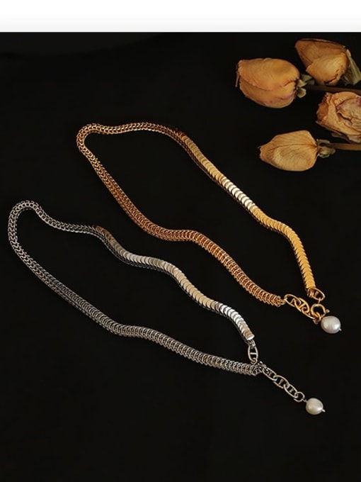 ACCA Brass Imitation Pearl Snake Chain Hip Hop Necklace 0