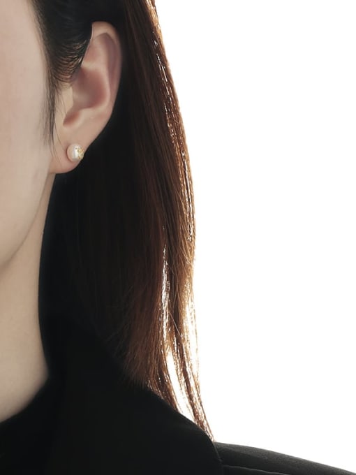 TINGS Brass Imitation Pearl Geometric Minimalist Stud Earring 2