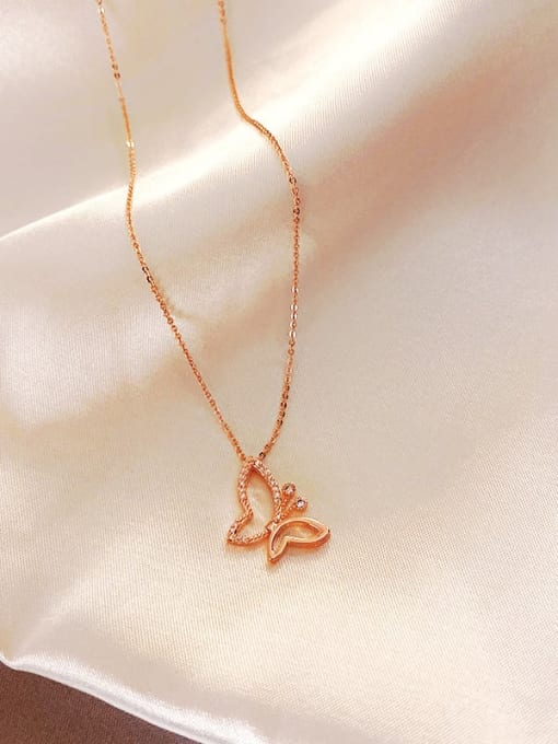 rose gold Zinc Alloy Rhinestone White Butterfly Trend Necklace
