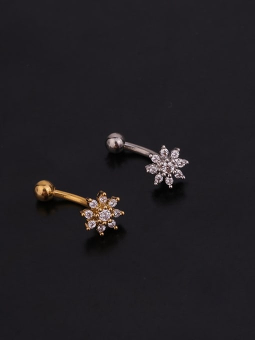 HISON Brass with Cubic Zirconia White Flower Minimalist Stud Earring 2