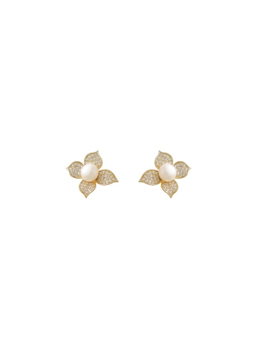 HYACINTH Brass Cubic Zirconia Flower Dainty Stud Earring 0