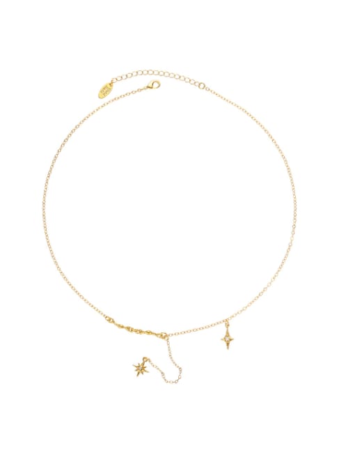golden Brass Cubic Zirconia Star Vintage Lariat Necklace