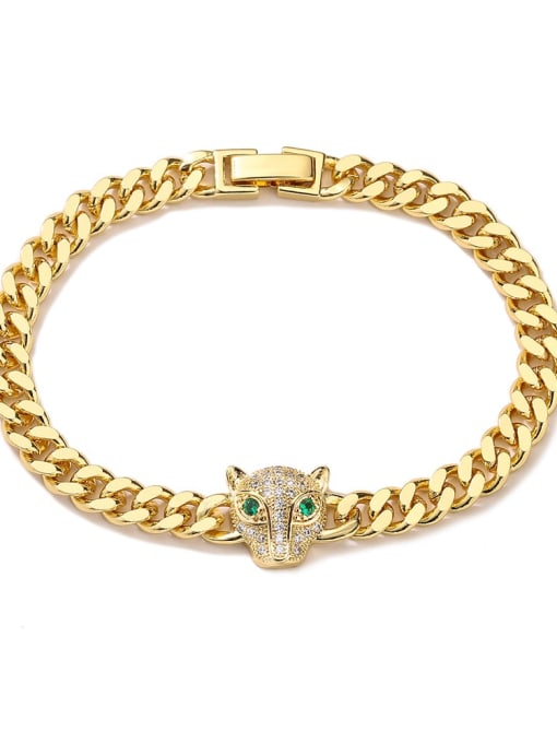 31163 Brass Cubic Zirconia Leopard Trend Link Bracelet