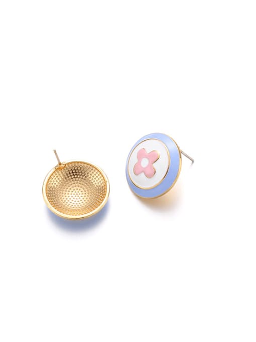 Five Color Brass Multi Color Enamel Round Cute Stud Earring 2
