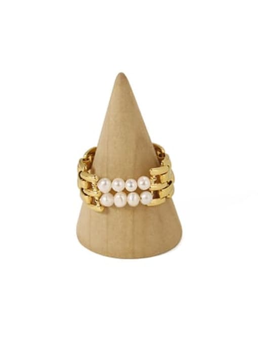 ACCA Brass Imitation Pearl Geometric Vintage Band Ring 0