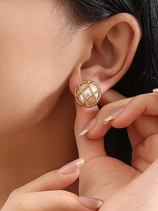 Five Color Brass Imitation Pearl Round Minimalist Stud Earring 2