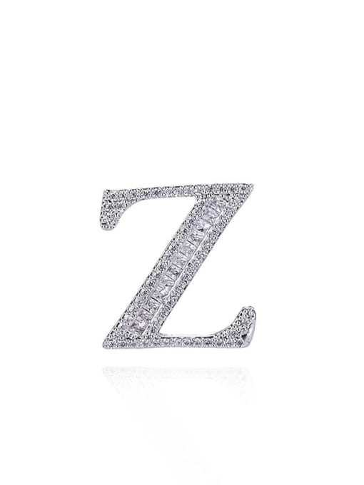 Platinum White Z Brass Cubic Zirconia Letter Minimalist Stud Earring