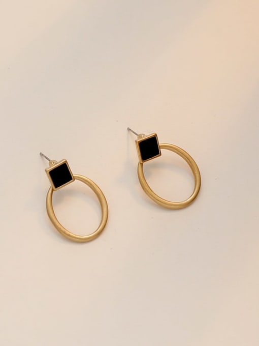 14K  gold Copper Enamel Geometric Vintage Drop Trend Korean Fashion Earring