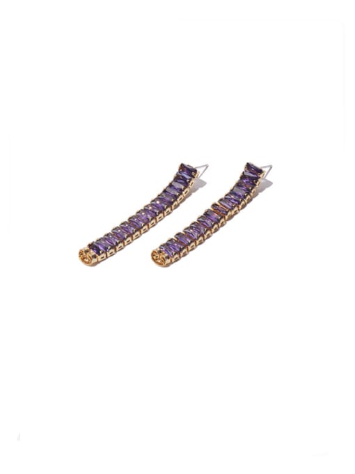 Purple zircon Brass Cubic Zirconia Tassel Minimalist Drop Earring